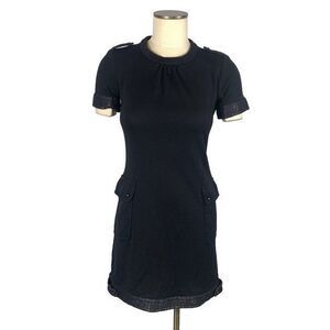 Guy Rover Italy Womens 40 Grey 100% Virgin Wool Shift Dress Pockets Short Sleeve